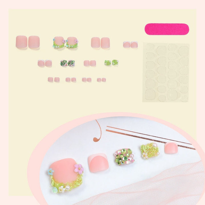Artificial nail set with floral 3D details and glitter embellishments Kalsten