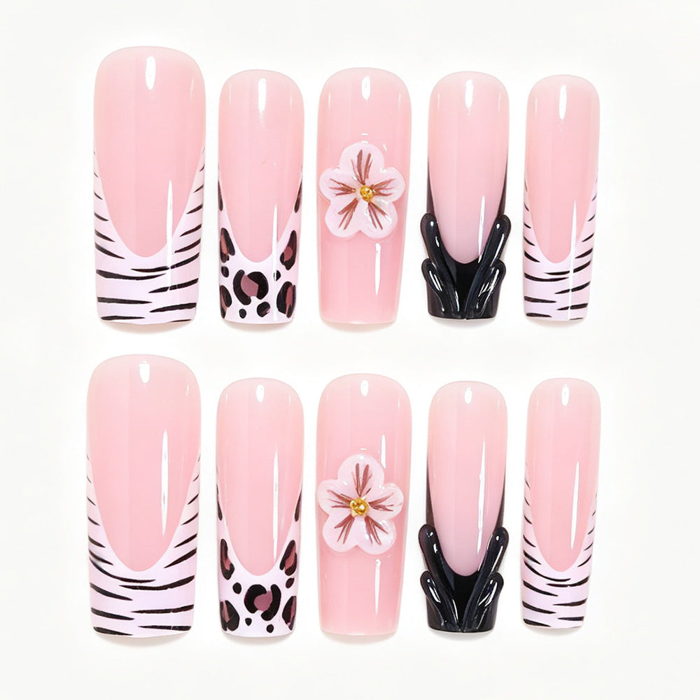Artistic Press-On Nail Art Tips with Floral and Animal Print Designs Kalsten