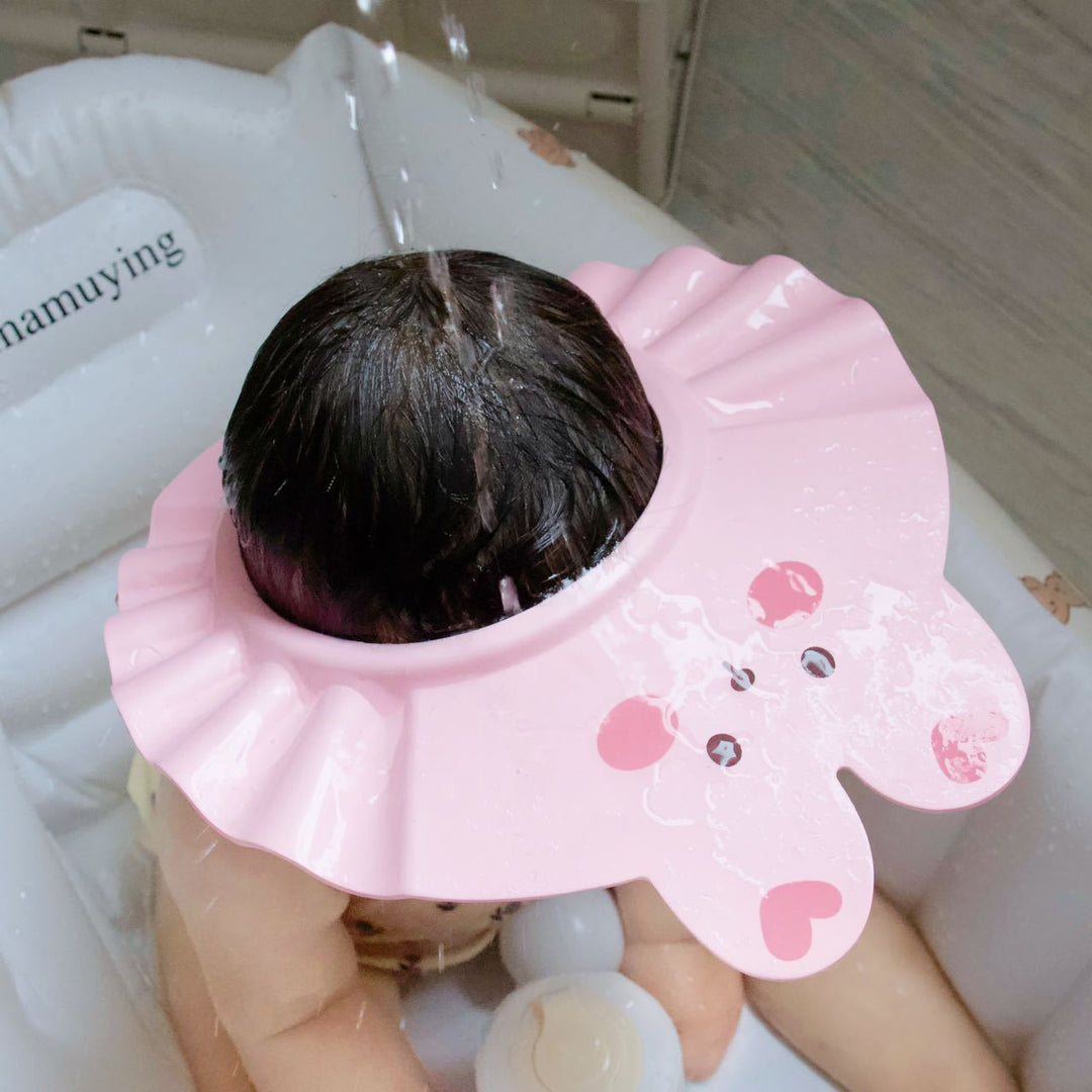 Baby Bath Shower Visor with Adjustable Snap and Cute Animal Ruffle Design