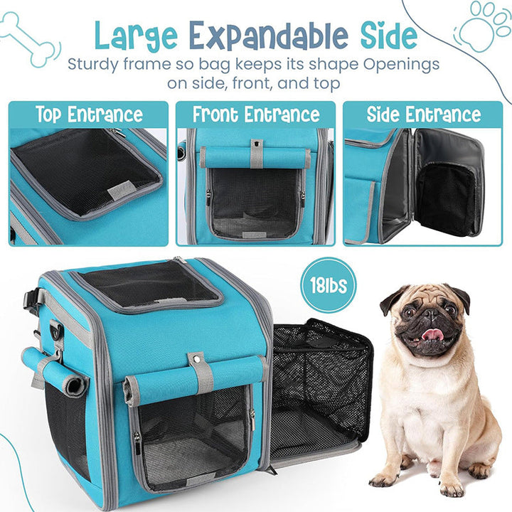 Front-Mount Convertible Bicycle Pet Carrier Backpack with Expandable Mesh Canopy and Padded Orthopedic Base Kalsten