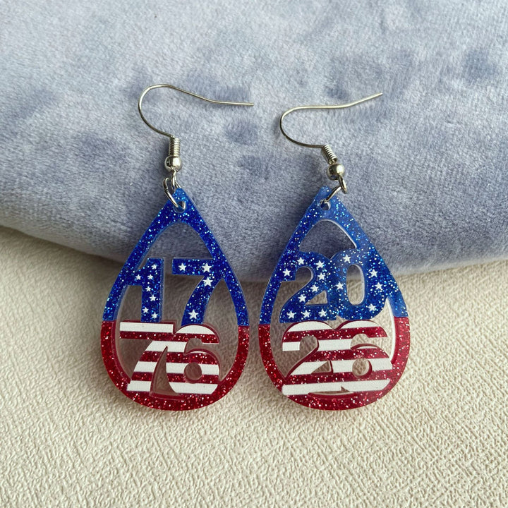 Women's dangling number earrings made of acrylic with glitter and star design and fish hook Kalsten