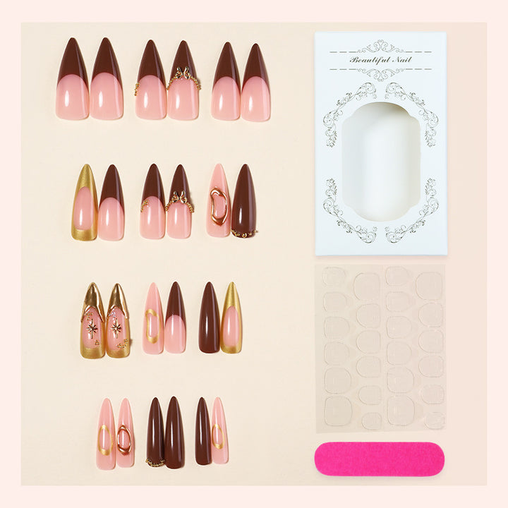 Elegant Decorative Press-On Nail Set with Gold Accents kalsten