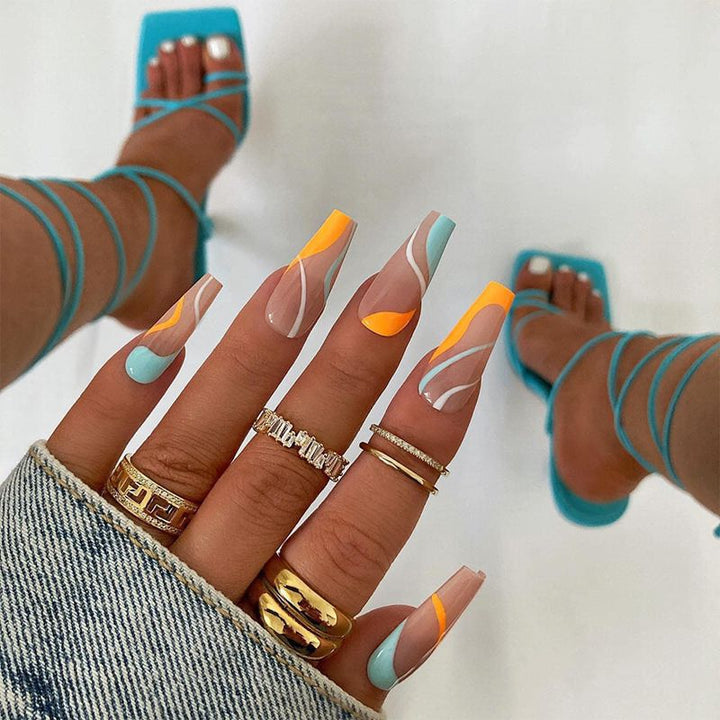 Stylish artificial nails with colorful wave pattern Kalsten