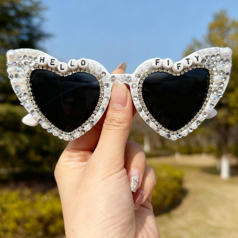 Heart-Shaped Pearl-Embellished Sunglasses Kalsten