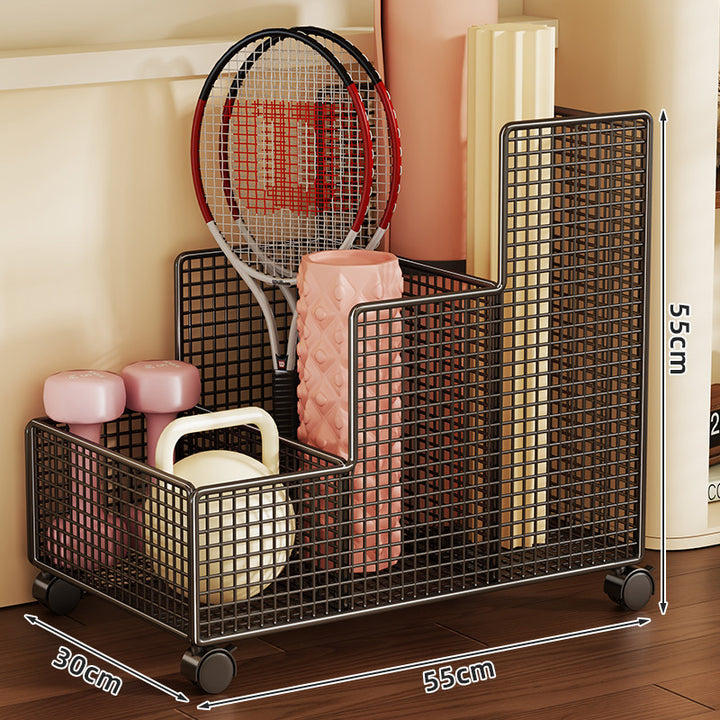 Vertical Mesh Sports and Fitness Equipment Organizer Rack with Divided Compartments