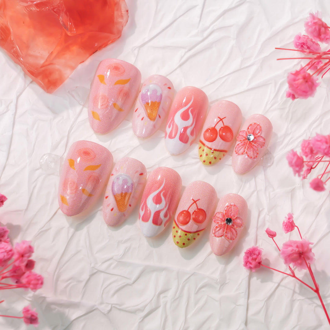 Artistic Dessert-Themed Press-On Nail Set