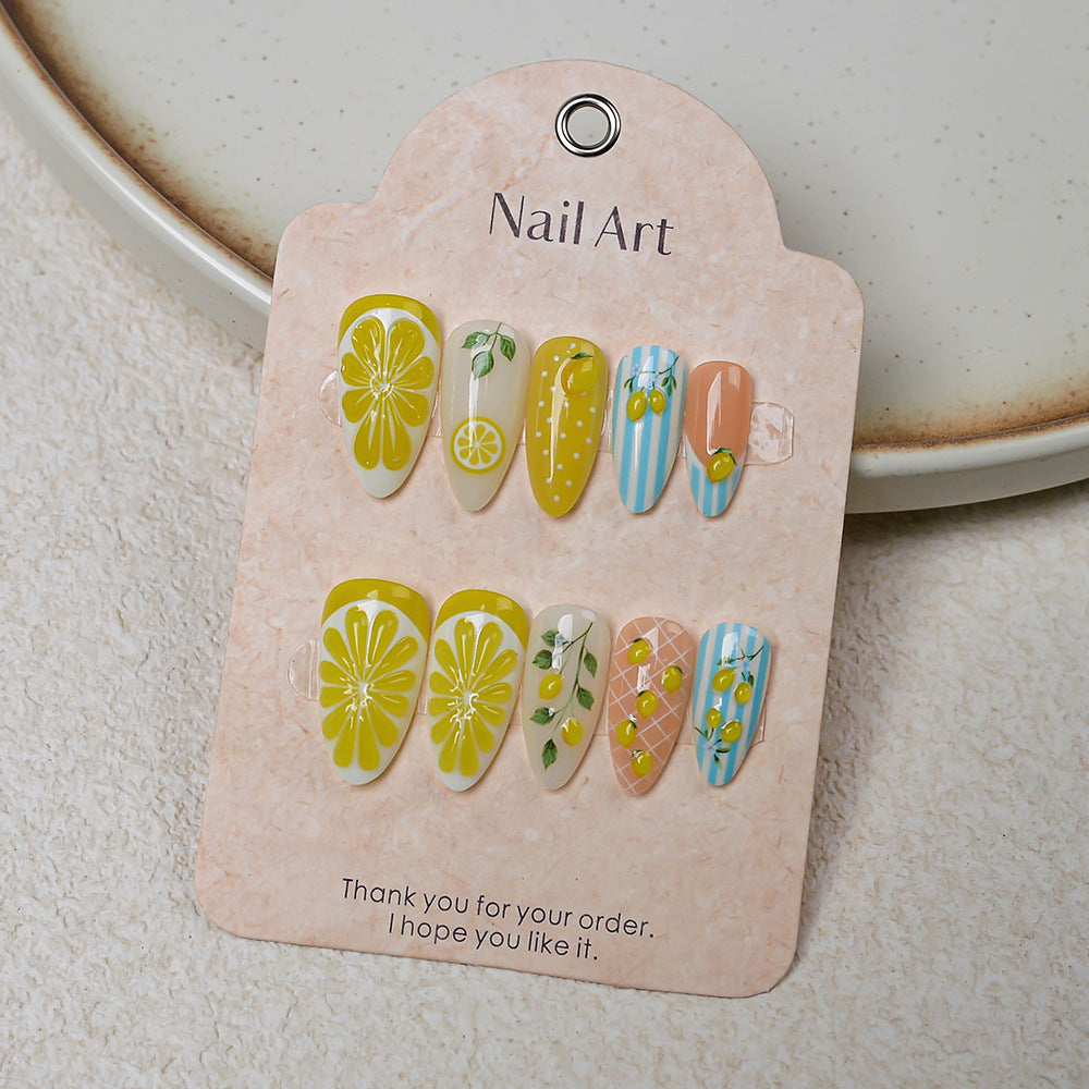 Fruity Lemon-Themed Press-On Nail Art Set Kalsten