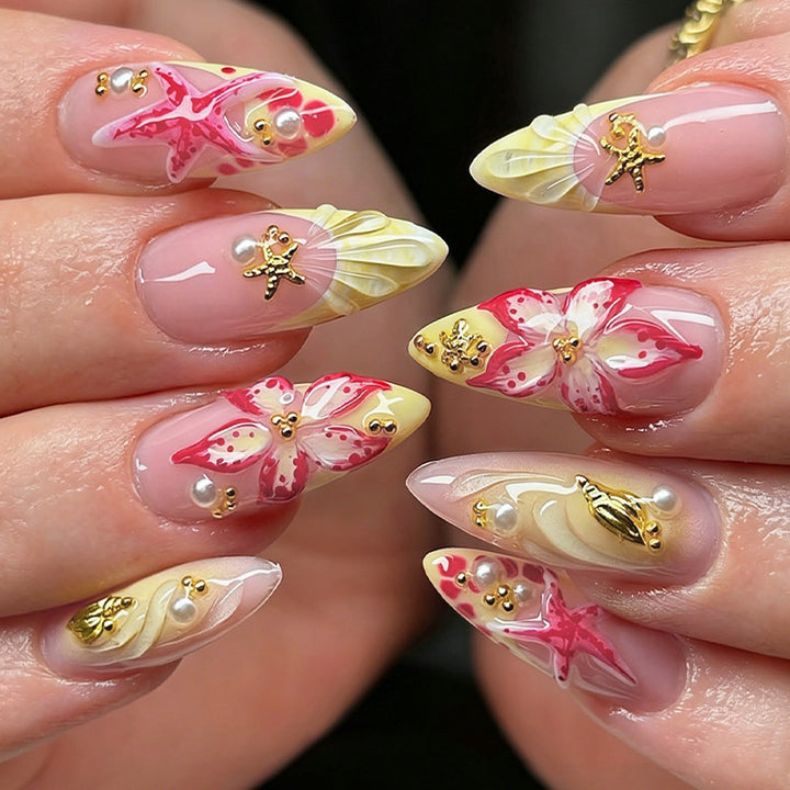 Artificial nail set with tropical motifs Kalsten