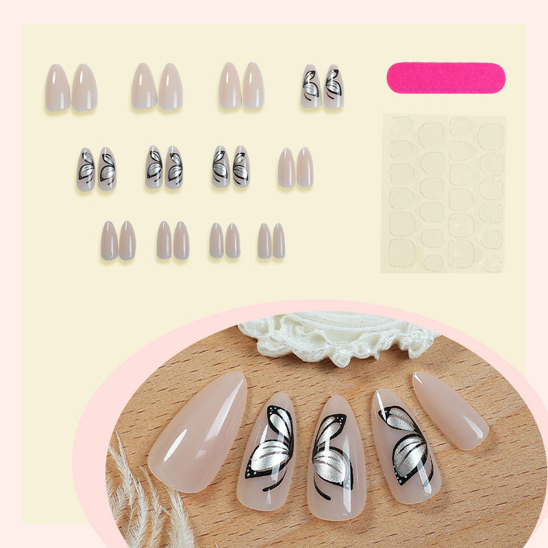 Artistic Press-On Nail Set with Elegant Butterfly Design kalsten