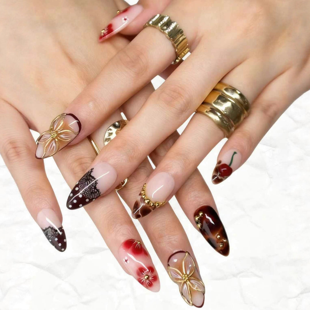 Artistic Cherry Blossom Press-On Nail Art Kalsten