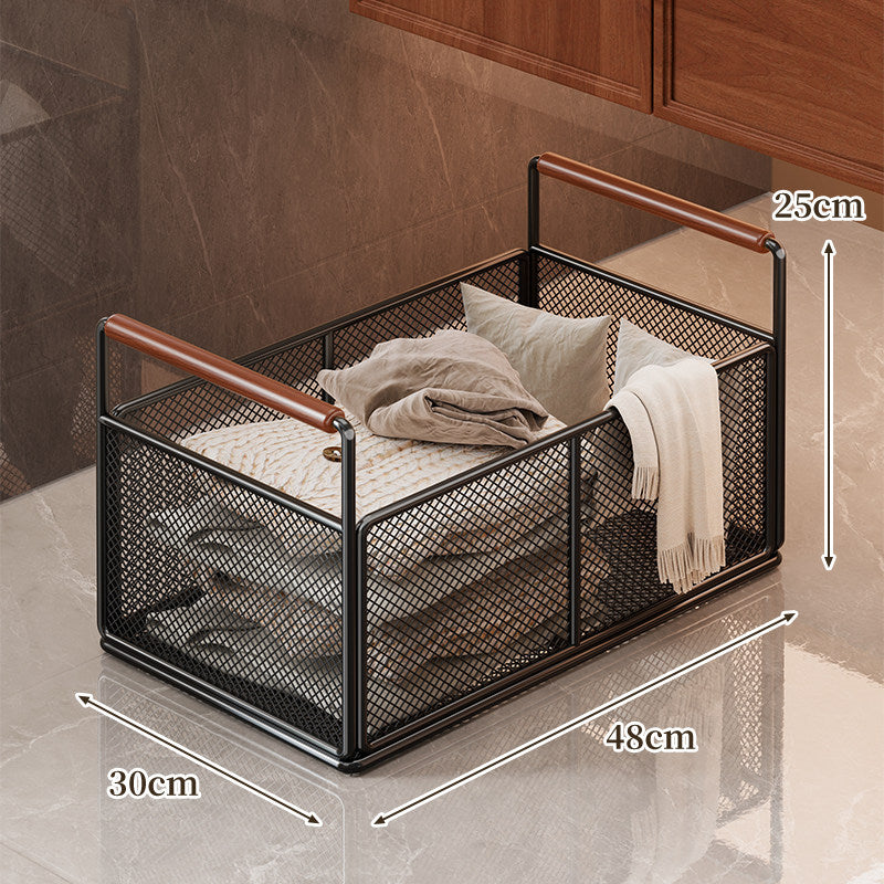 Rolling Mesh Storage Cart with Wooden Handles