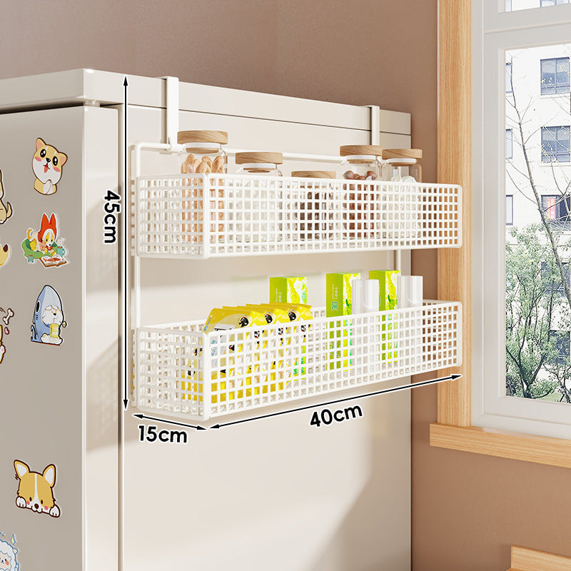 Over-Refrigerator Vertical Hanging Mesh Storage Rack with Deep Baskets and Hook Rail