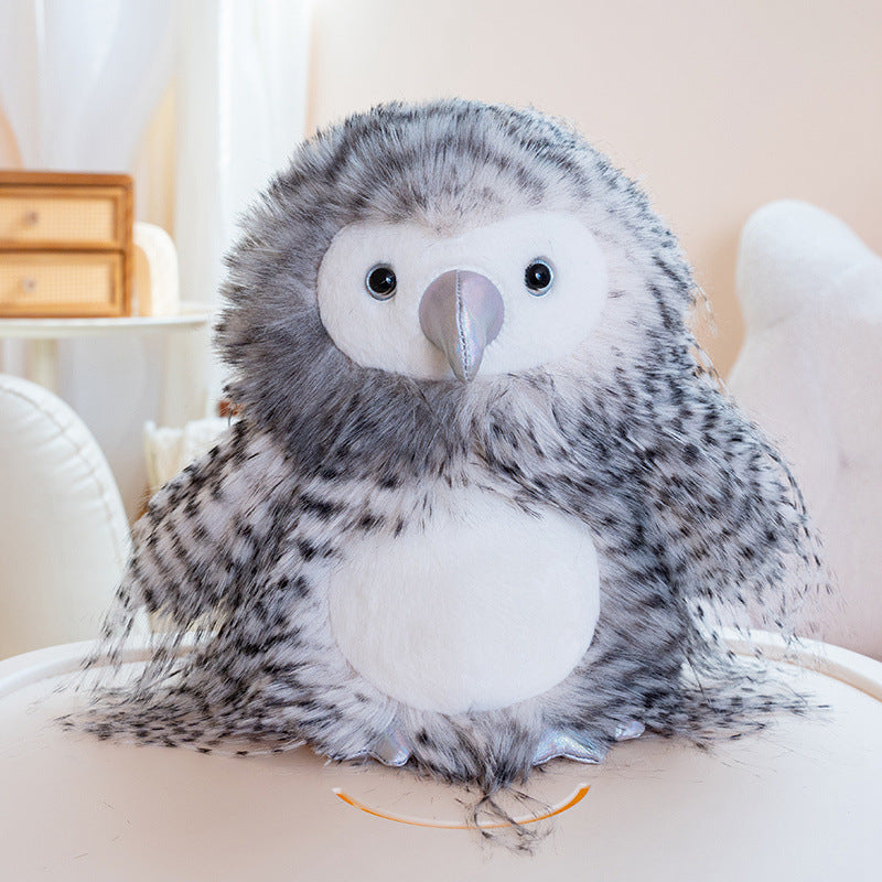 Plush Arctic Owl Decorative Stuffed Animal with Speckled Faux-Fur and Embroidered Features Kalsten
