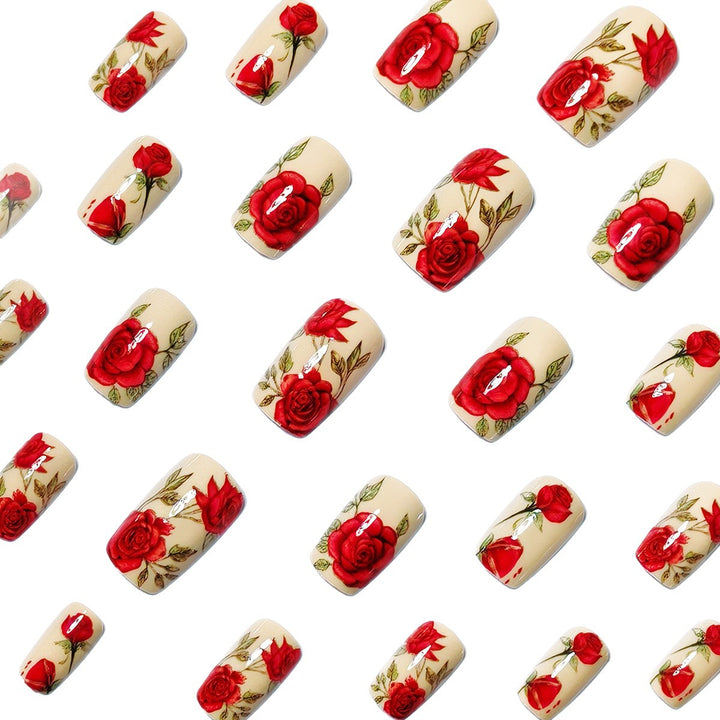 Artificial nails with romantic rose motifs Kalsten