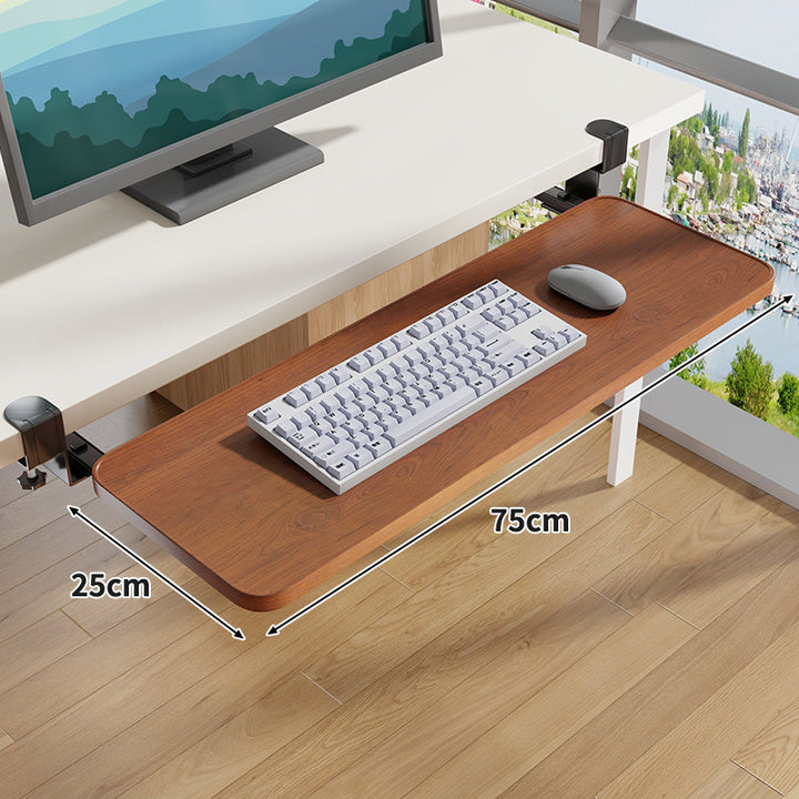 Under-Desk Slide-Out Keyboard Tray Clamp Mount with Ergonomic Wooden Platform