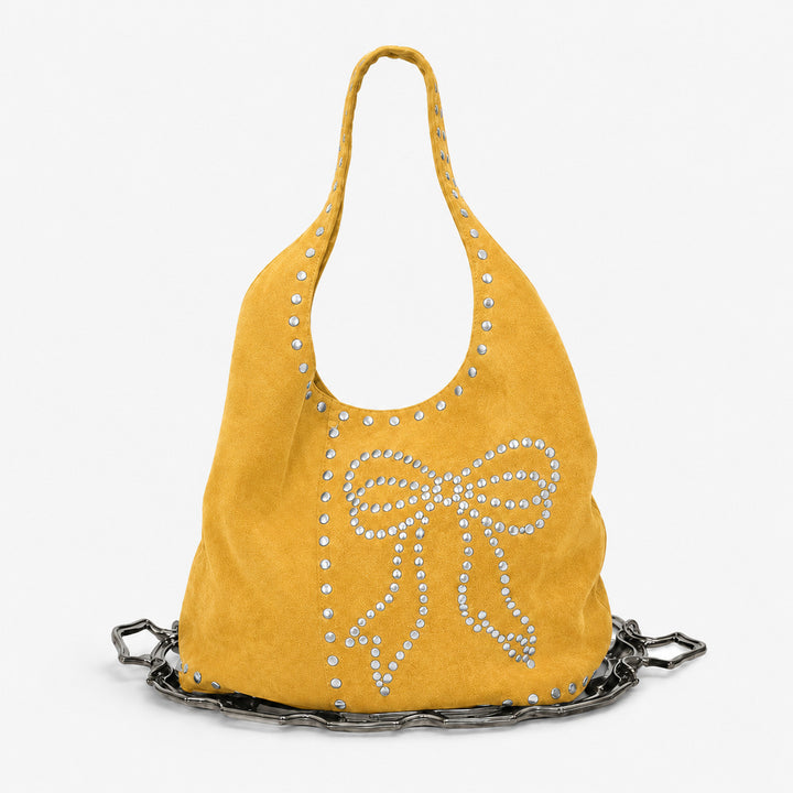 Decorative Studded Suede Hobo Bag