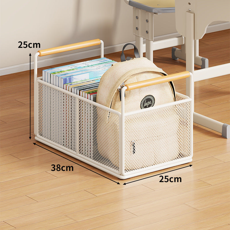 Metal Mesh Floor Storage Crate with Wooden Carry Handles