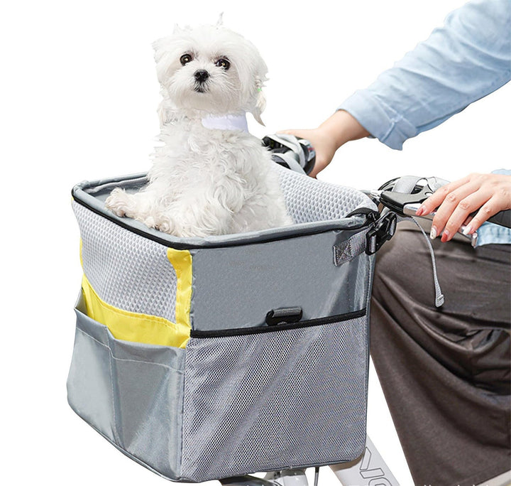 Padded Front Bicycle Pet Carrier Basket with Safety Leash and Reflective Trim Kalsten