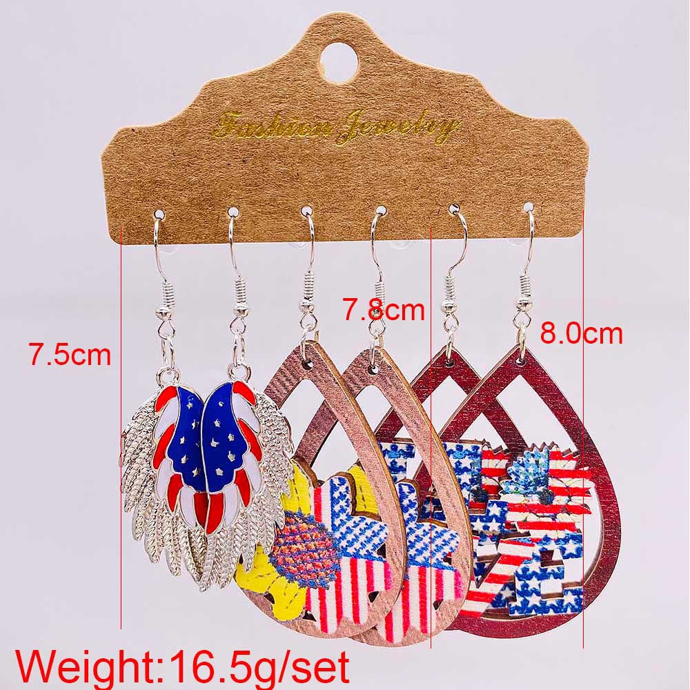 Women's nan set lightweight statement drop earrings made of wood-acrylic with hook closure and star-stripe motif Kalsten