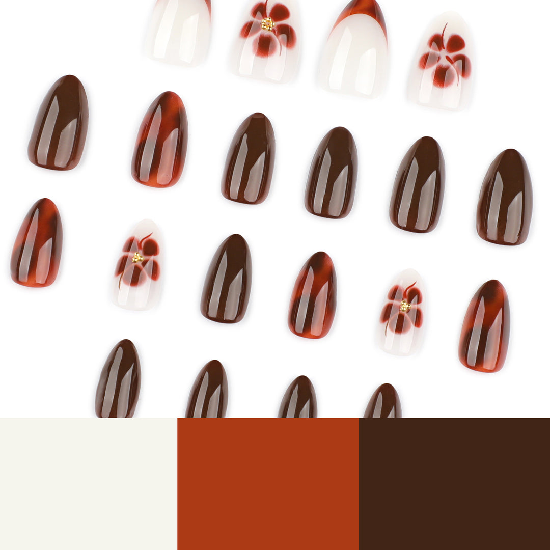 Artful Nail Extensions with Elegant Floral and Glossy Design Kalsten