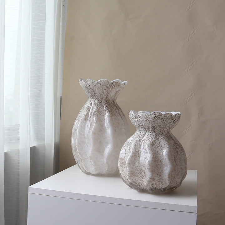 Handblown Scalloped-Rim Textured Glass Accent Vase Kalsten