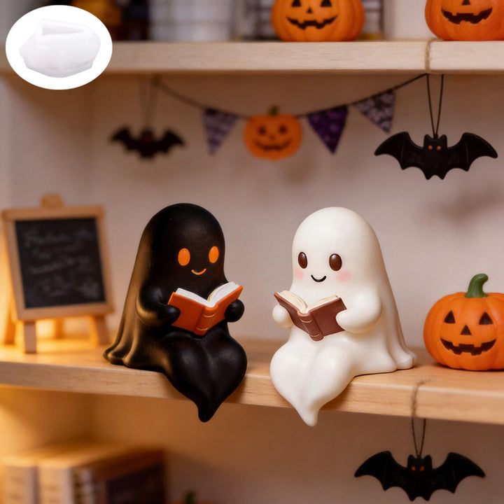 Silicone casting mold for miniature ghost resin figures with book detail