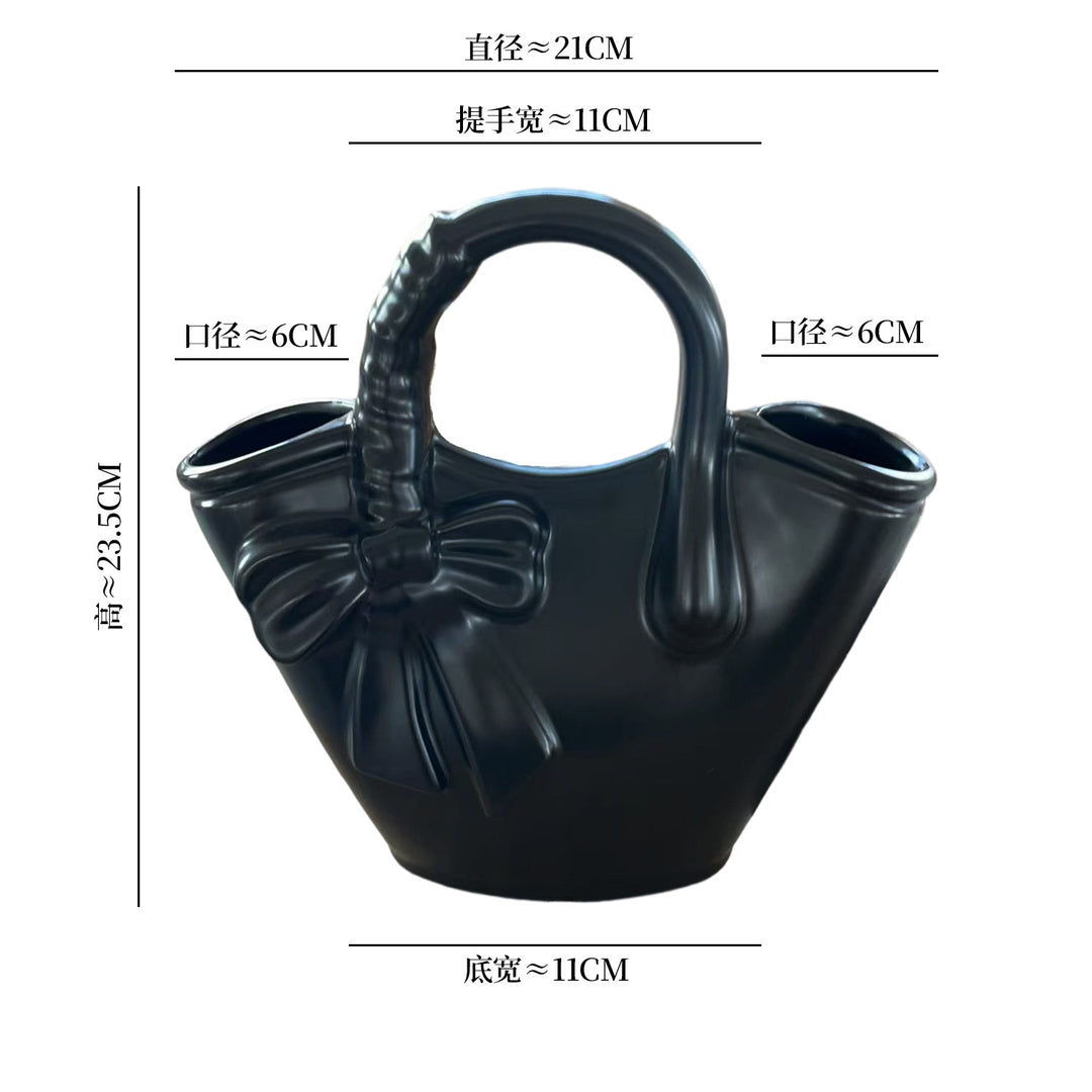 Decorative Bow-Design Ceramic Handbag Planter