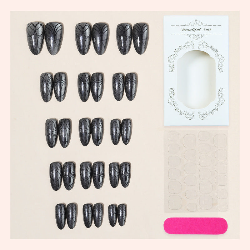 Decorative Press-On Nail Set with Artistic Spider Design kalsten