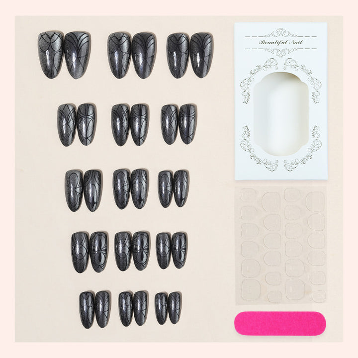 Decorative Press-On Nail Set with Artistic Spider Design kalsten
