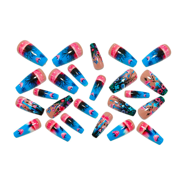 Artificial nails with glowing mushroom and flower motifs Kalsten