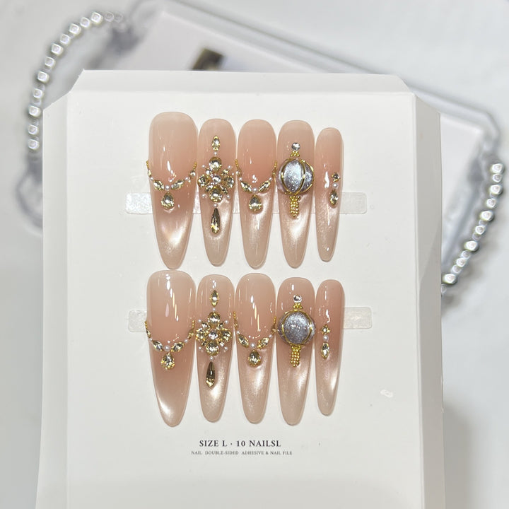 Artistic Press-On Nail Set with Elegant Floral Design Kalsten