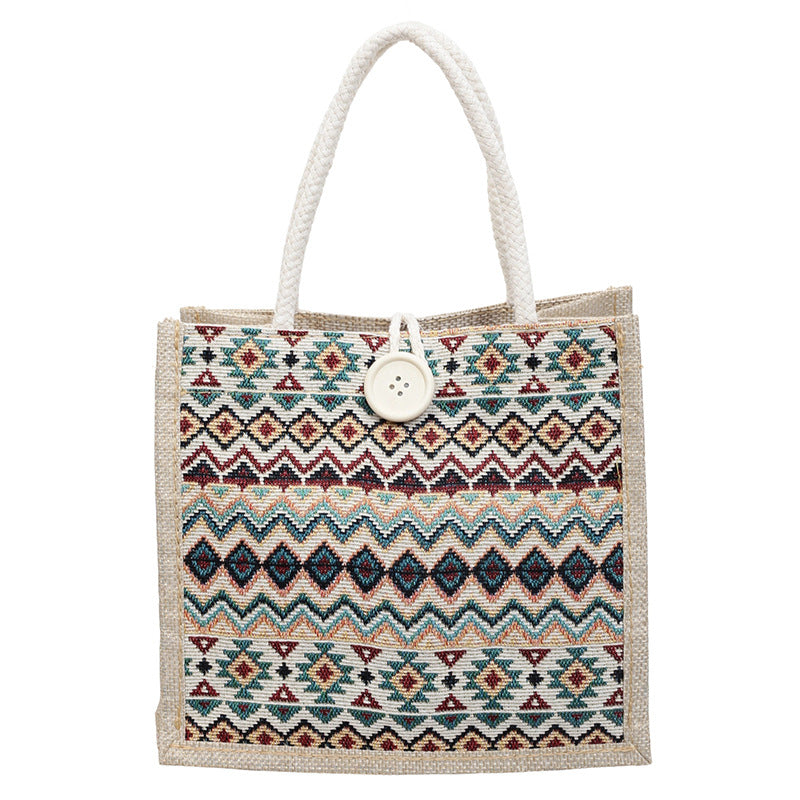 Ethnic Patterned Woven Tote Bag