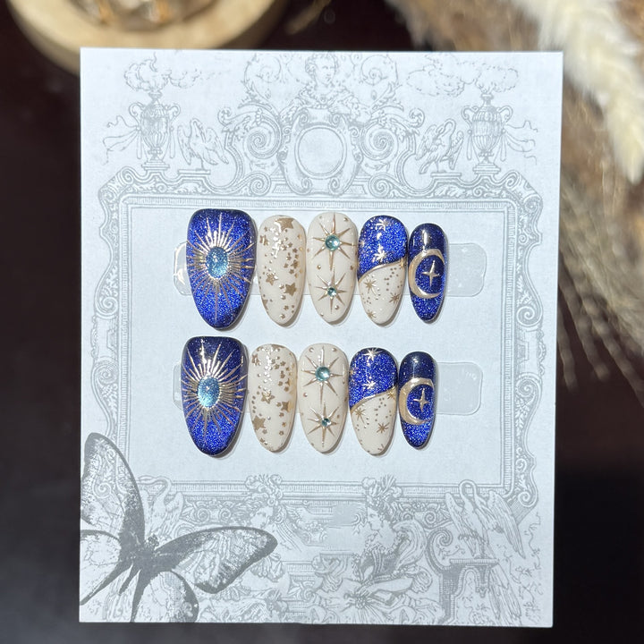 Decorative Press-On Nail Set with Celestial Accents Kalsten