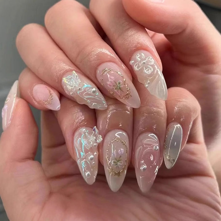 Artistic Long Almond-Shaped Nail Art Enhancements Kalsten