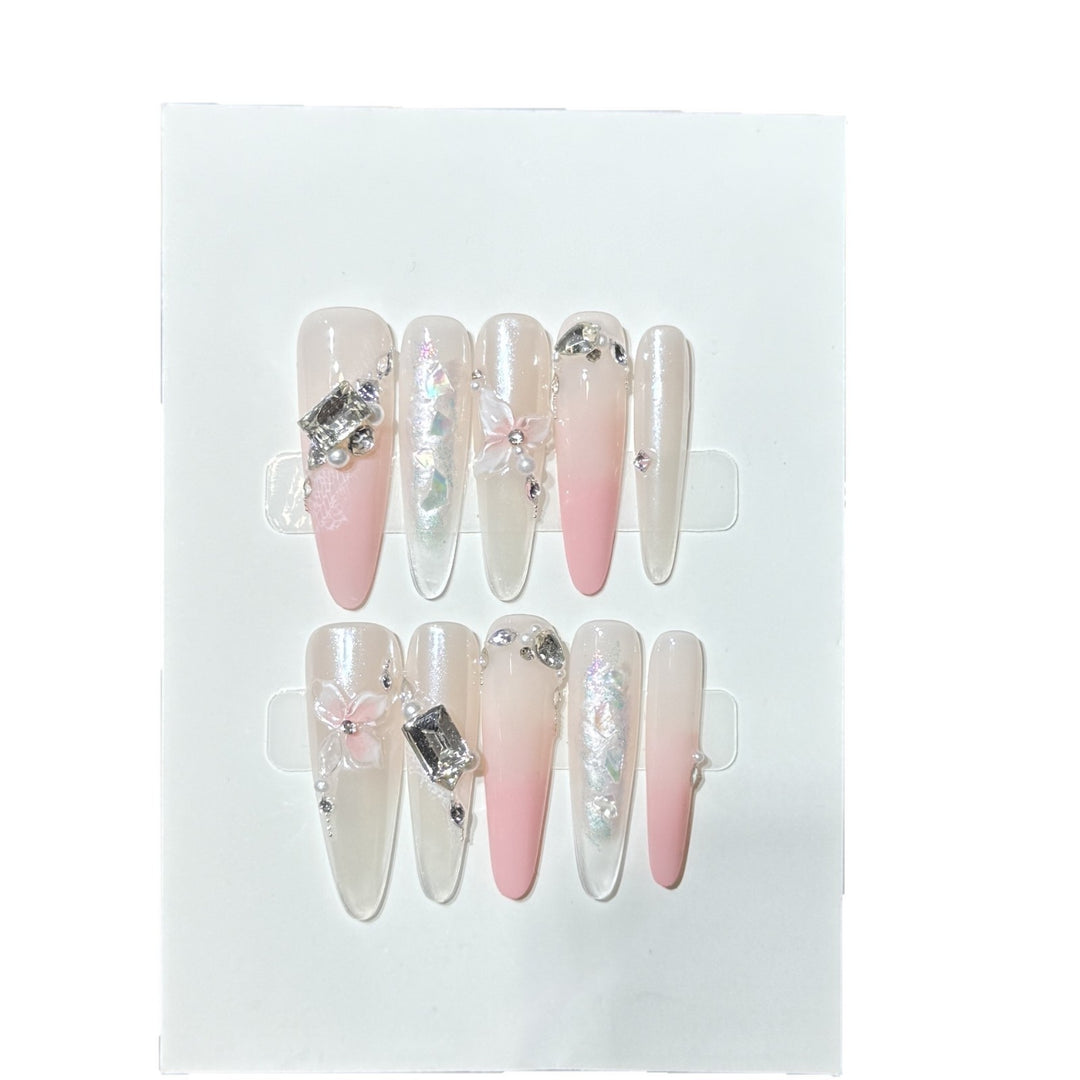 Elegant Stiletto Press-On Nail Art Set with Decorative Floral Accents Kalsten
