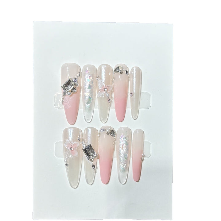 Elegant Stiletto Press-On Nail Art Set with Decorative Floral Accents Kalsten