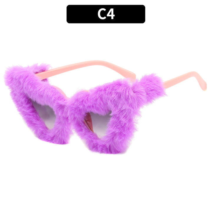 Stylish Triangle Frame Sunglasses with Faux Fur Trim