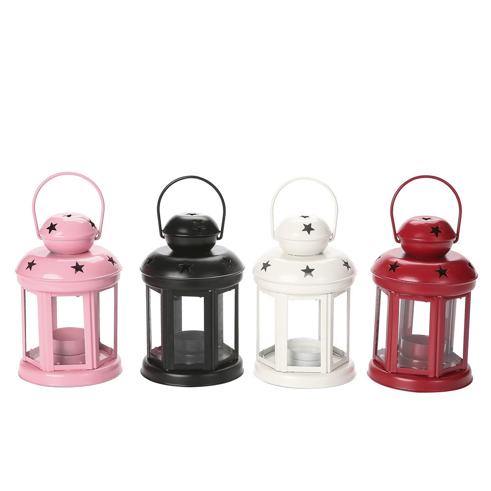 Hexagonal Glass-Paneled Metal Tealight Lantern with Star Vent Cutouts Kalsten