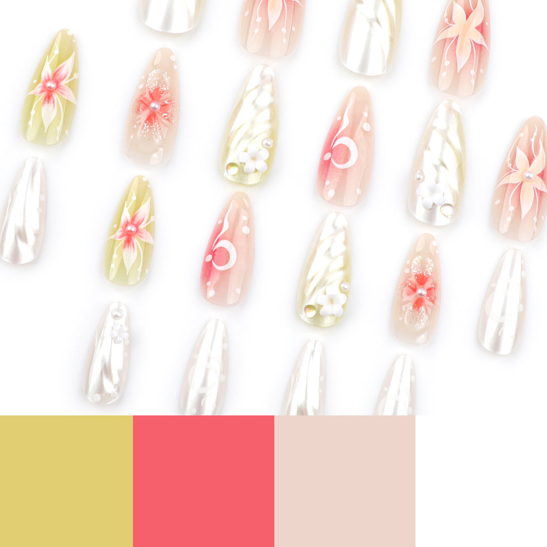 Artful Nail Extensions with Floral and Elegant Design Kalsten