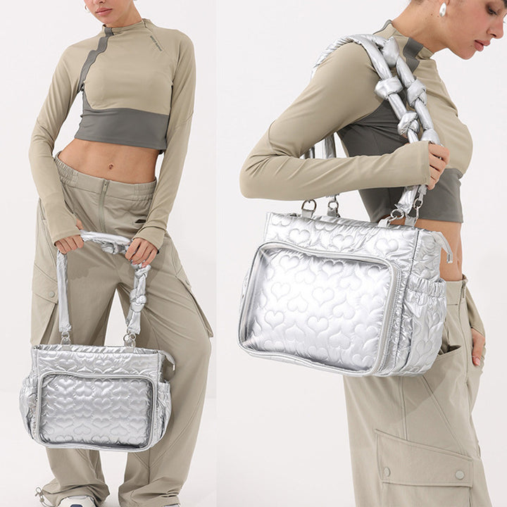Heart-Patterned Quilted Handbag