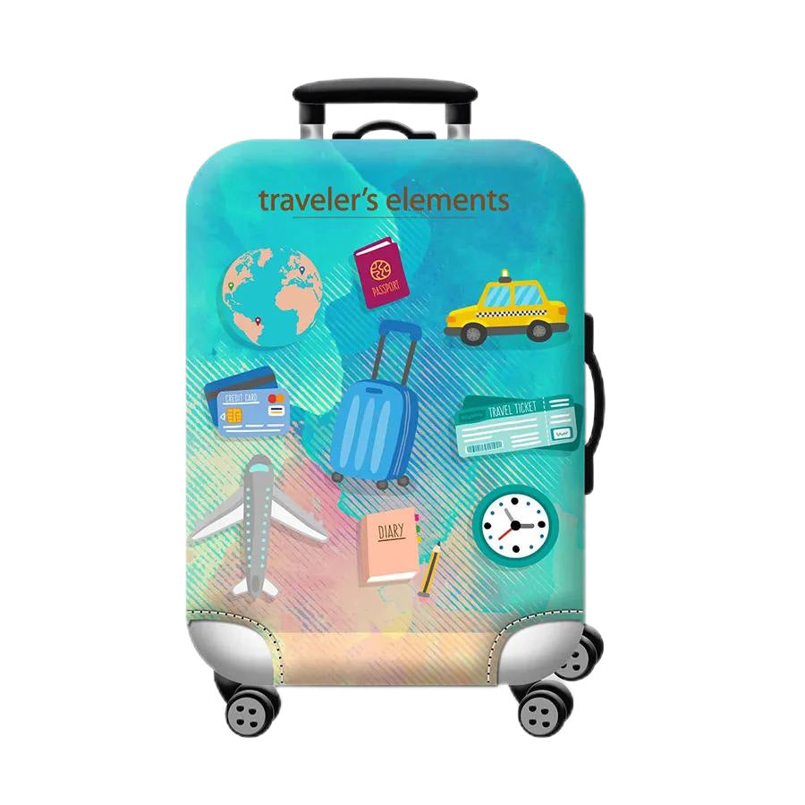 Unisex hard-shell cabin trolley with vintage travel illustration, 360° swivel wheels and telescopic handle Kalsten