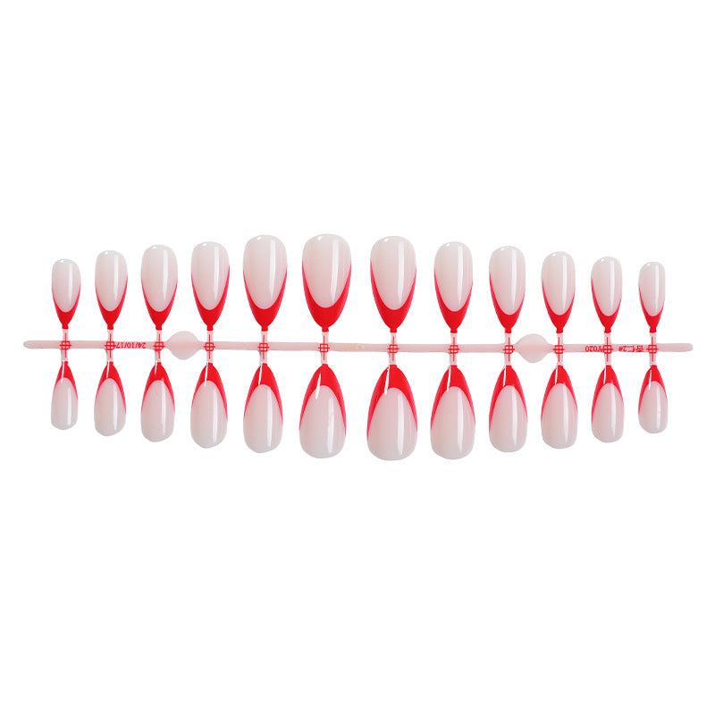 Decorative Press-On Nail Art Set with Elegant Red and White Design kalsten