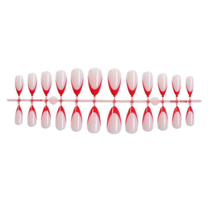 Decorative Press-On Nail Art Set with Elegant Red and White Design kalsten