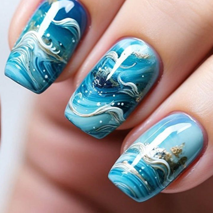 Elegant Ocean Wave Nail Art Extensions Kalsten