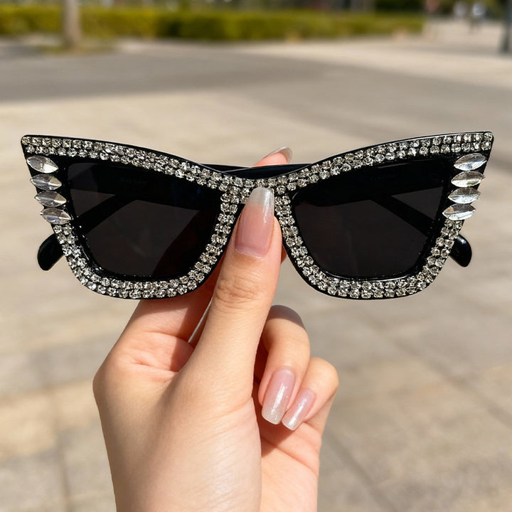 Rhinestone-Accented Cat-Eye Sunglasses Kalsten