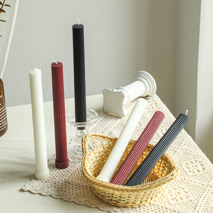 Tall Ribbed Long-Lasting Dinner Taper Candle
