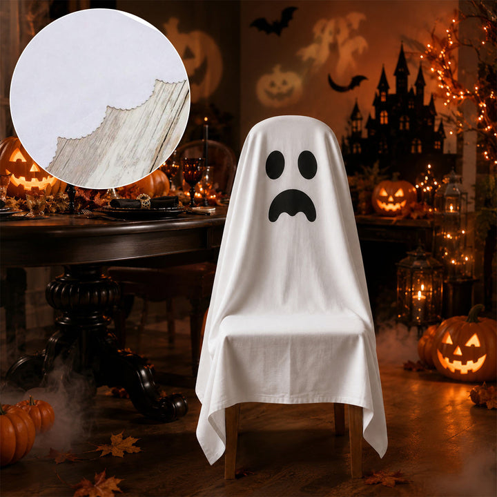 Halloween Chair Cover made of Cotton with Spooky Face and Zigzag Hem