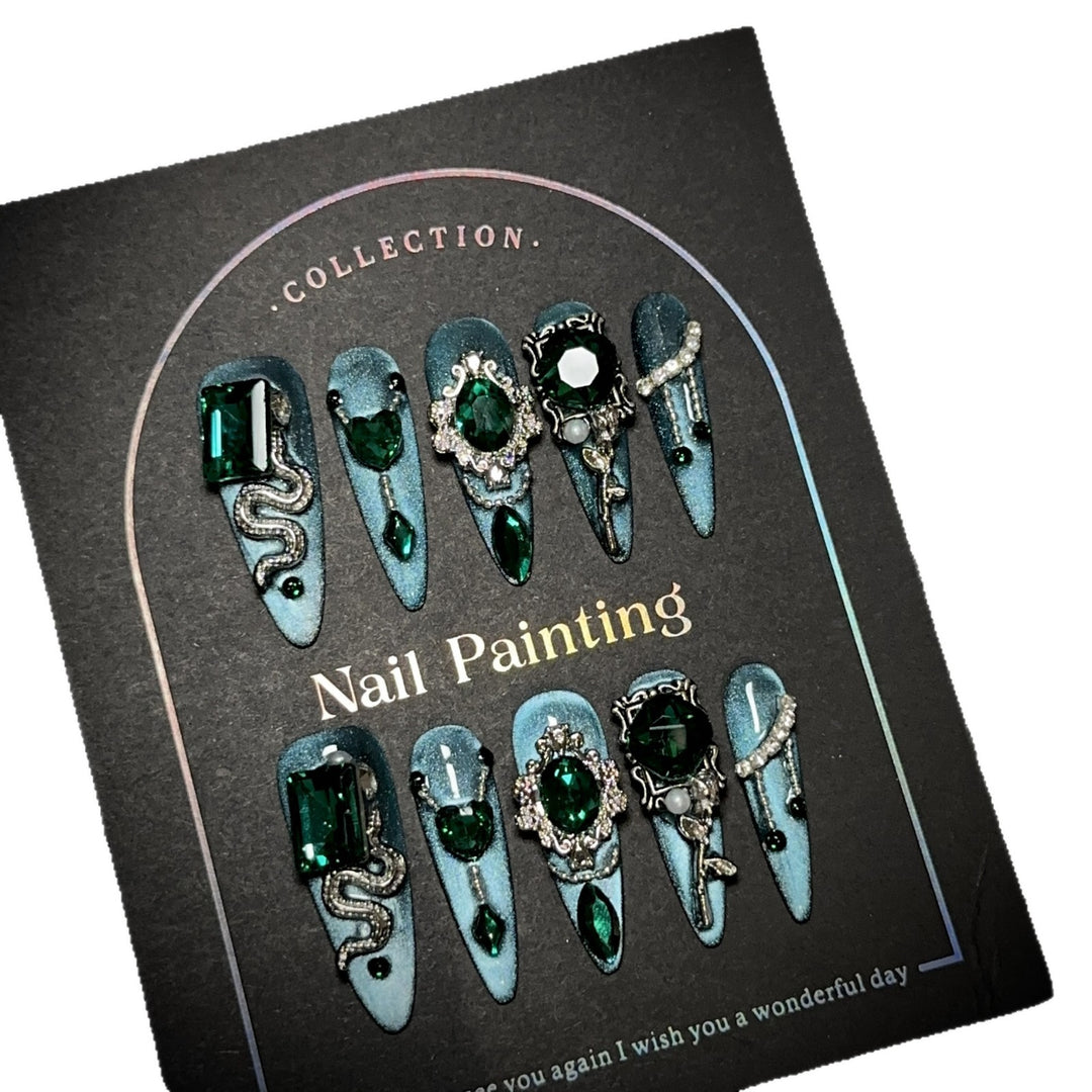 Artistic Rhinestone-Embellished Press-On Nails