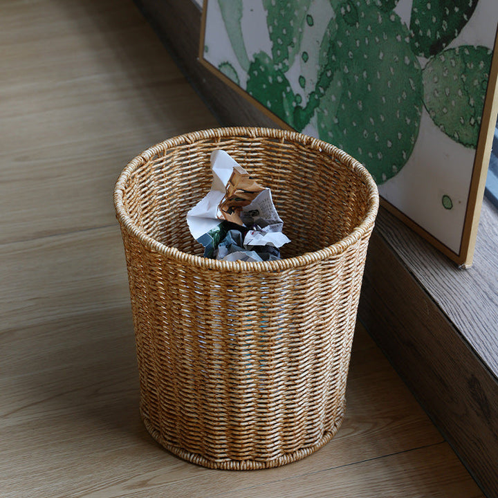 Handwoven Round Wicker Waste Basket Kalsten