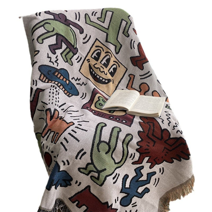 Artistic Fringed Tapestry Blanket